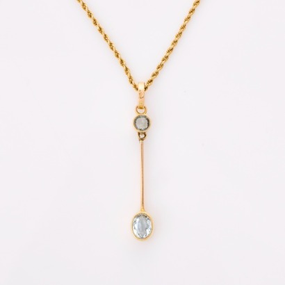 9ct Yellow Gold, Aquamarine Pendant on 44cm 9ct Yellow Gold Rope Chain