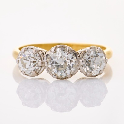18ct Yellow / White Gold, Handmade 1.73ct Three Stone Diamond Ring