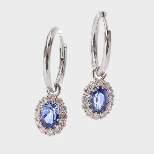 18ct White Gold, 1.60ct Sapphire / 0.43ct Diamond Hoop Earrings