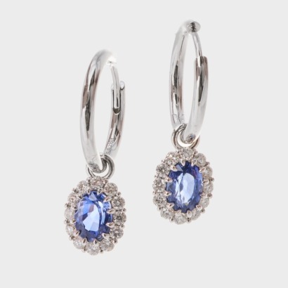 18ct White Gold, 1.60ct Sapphire / 0.43ct Diamond Hoop Earrings
