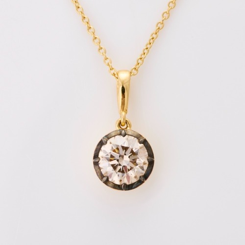 18ct Yellow Gold, 1.02ct Fancy Light Pinkish Brown Diamond Solitaire Pendant on 45cm Cable Link Chain