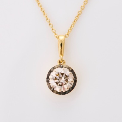 18ct Yellow Gold, 1.02ct Fancy Light Pinkish Brown Diamond Solitaire Pendant on 45cm Cable Link Chain