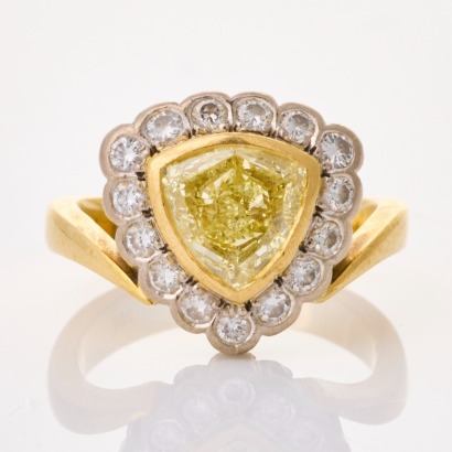 18ct Yellow / White Gold, 1.63ct Fancy Light Yellow Diamond / 0.52ct Diamond Cluster Ring