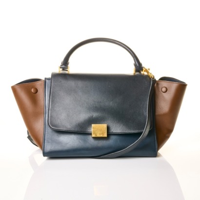 Celine, Navy / Taupe Leather Trapeze 2-Way Handbag