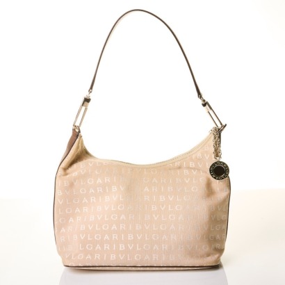 Bvlgari, Beige Jacquard Logomania Shoulder Bag