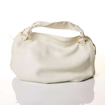 Celine, White Leather Hobo Tote Bag