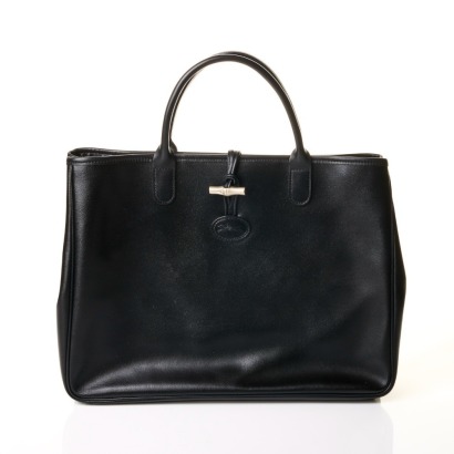 Longchamp, Black Leather Tote with Box