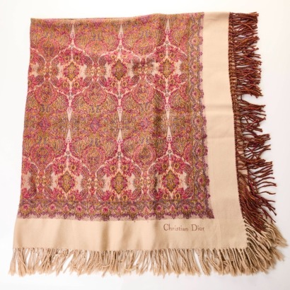 Christian Dior, Vintage, 75% Wool 25% Silk, Fringed Shawl