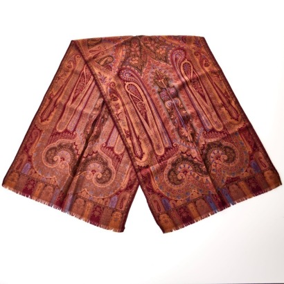 Etro, 70% Wool / 30% Silk, Burgundy Paisley Scarf