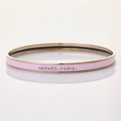 Herm&egrave;s, Silver / Pink Enamel Bangle