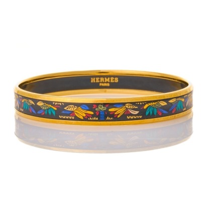 Herm&egrave;s, Gold / Multi Enamel Bangle with Box