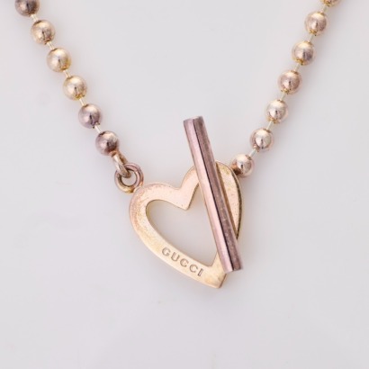 Gucci, Sterling Silver, Ball Chain Heart Choker with Box