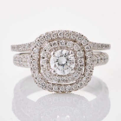 14ct White Gold, 1.50ct Diamond Cluster Ring / Wedder Set
