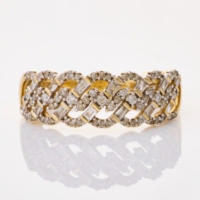 10ct Yellow Gold, 0.35ct Diamond Plaited Ring