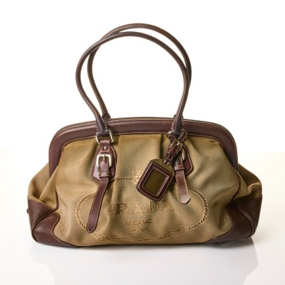 Prada, Beige Jacquard Canvas Handbag