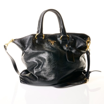 Prada, Black Vernice Leather Tote Bag
