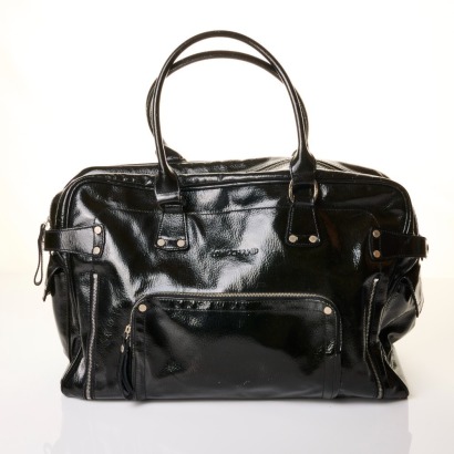 Longchamp, Black Vernice Leather Tote Bag