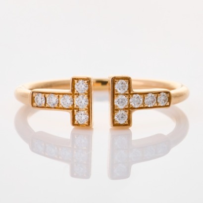 Tiffany & Co, 18ct Rose Gold, 0.13ct Diamond 'T' Wire Ring