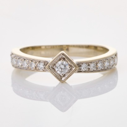 10ct White Gold, 0.25ct Diamond Square Set Dress Ring