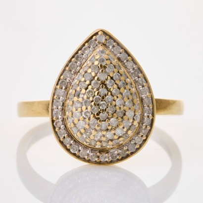 9ct Yellow Gold, Pear Shaped 0.35ct Diamond Cluster Dress Ring