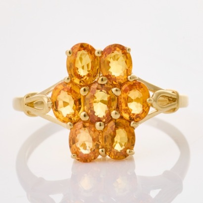 9ct Yellow Gold, Modern, Yellow-Orange Sapphire Cluster Dress Ring
