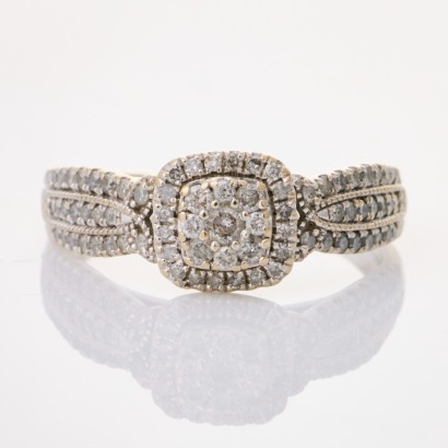 9ct White Gold, Modern, 0.50ct Diamond Cluster Dress Ring