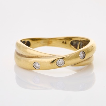 9ct Yellow Gold, 0.075ct Diamond Crossover Ring