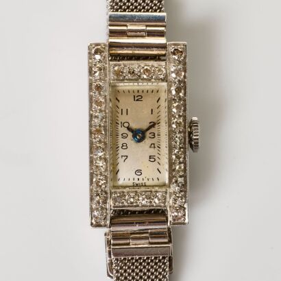 Antique Art-Deco Platinum / White Gold / Diamond Ladies Cocktail Wristwatch