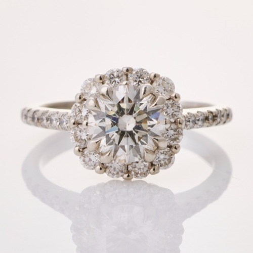 Partridge Jeweller's, Platinum, 1.20ct Cushion Cut Diamond Centre / 0.60ct Diamond Halo Ring, GIA certified