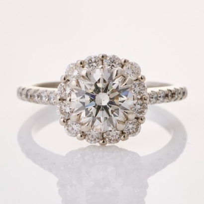 Partridge Jeweller's, Platinum, 1.20ct Cushion Cut Diamond Centre / 0.60ct Diamond Halo Ring, GIA certified