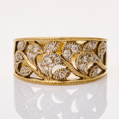 9ct Yellow Gold, .20ct Small Diamond Set Foliage Ring