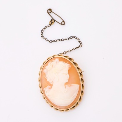 9ct Rose Gold, Larger Carved Female Cameo Brooch