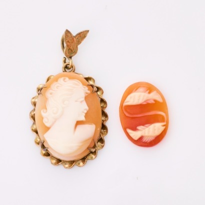 9ct Rose Gold, Vintage, Small Cameo Pendant and Extra Loose Cameo Shell Cameo