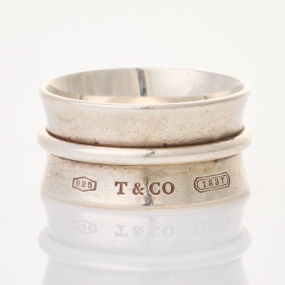 Tiffany & Co., Sterling Silver 1837 Ring, Size V with Box