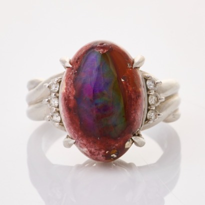 Platinum, Modern, Boulder Opal / .06ct Diamond Ring