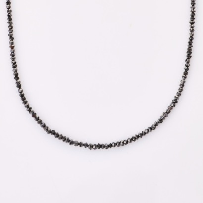 40cm, Black Diamond Bead Necklace with 14ct Yellow Gold Clasp