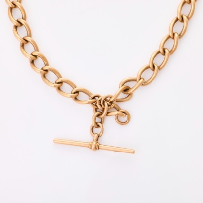 9ct Yellow Gold, Vintage, 40cm Curb Link Fob Chain