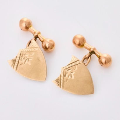 9ct Yellow / Rose Gold, Vintage, Shield Shaped Cufflinks