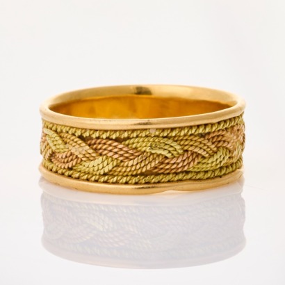 18ct Yellow / Rose Gold, 8mm Wide Woven Pattern Band