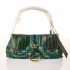 Dolce & Gabbana, Green Leather / Metallic Tweed Shoulder Bag