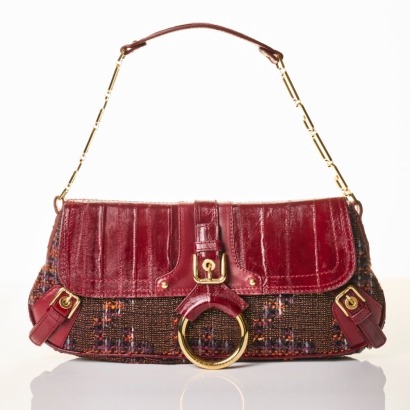 Dolce & Gabbana, Burgundy Leather / Metallic Tweed Shoulder Bag