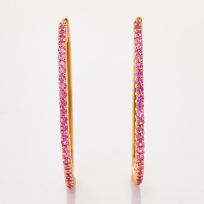 18ct Yellow Gold, 1.80ct Pink Sapphire Hoop Earrings