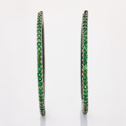 18ct White Gold, Black Rhodium Finish, 1.70ct Tsavorite Garnet Hoop Earrings