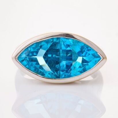14ct White Gold, Modern, 6.23ct Topaz Navette Shape Ring