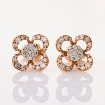 14ct White / Rose Gold, Modern, .64ct Diamond Stud Earrings - As new
