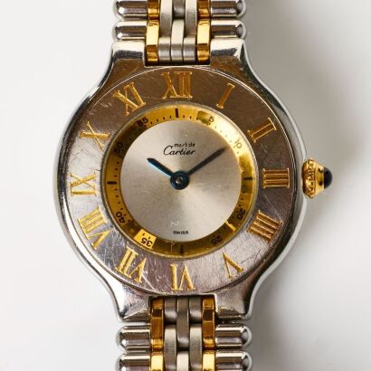 Stainless Steel / Yellow Gold, Must De Cartier 21, Quartz Wristwatch