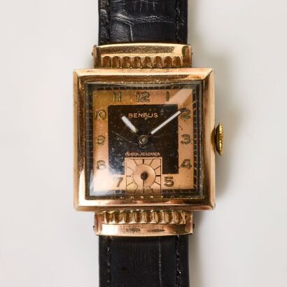 Rose Gold Filled Benrus, Art Deco Revival, Hand-wound Wristwatch circa 1950's