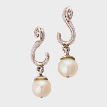 Sterling Silver, 8.5mm Pearl / .03ct Diamond Earrings