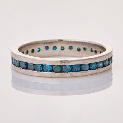 14ct White Gold, 0.60ct Blue Diamond (treated) Eternity Band