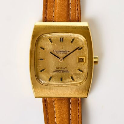 Gold Plated, OMEGA Constellation Chronometer TV-Shaped Wristwatch Circa 1969
